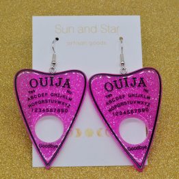 Hot pink Ouija board planchette earrings