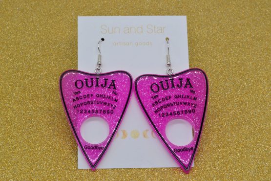 Hot pink Ouija board planchette earrings