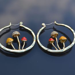 mushroom hoop earrings with mushrooms