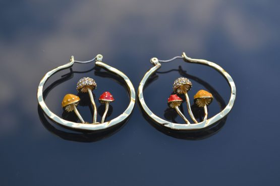 mushroom hoop earrings with mushrooms