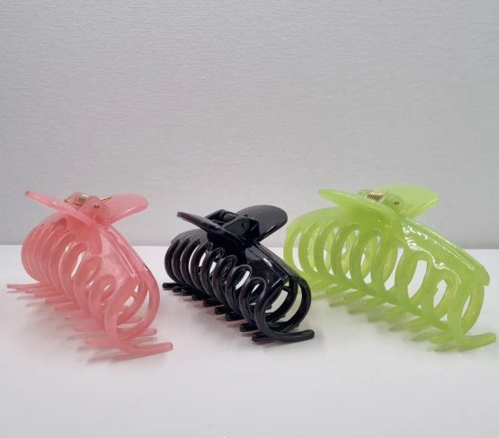 Hair claw clip in pink green and black